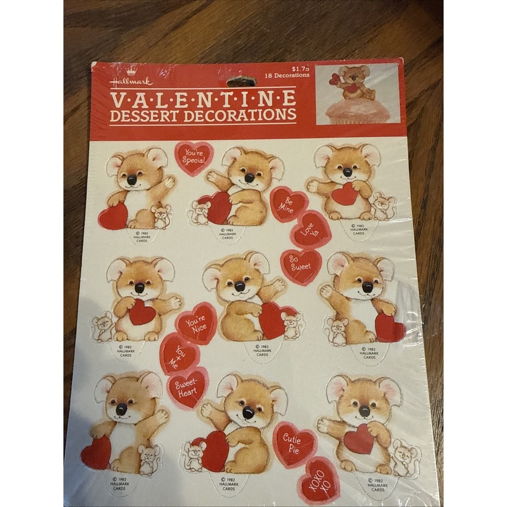 Vintage‎ 1982 Hallmark 18 Valentine Cupcake Decorations Kirby Koala Bear Dessert